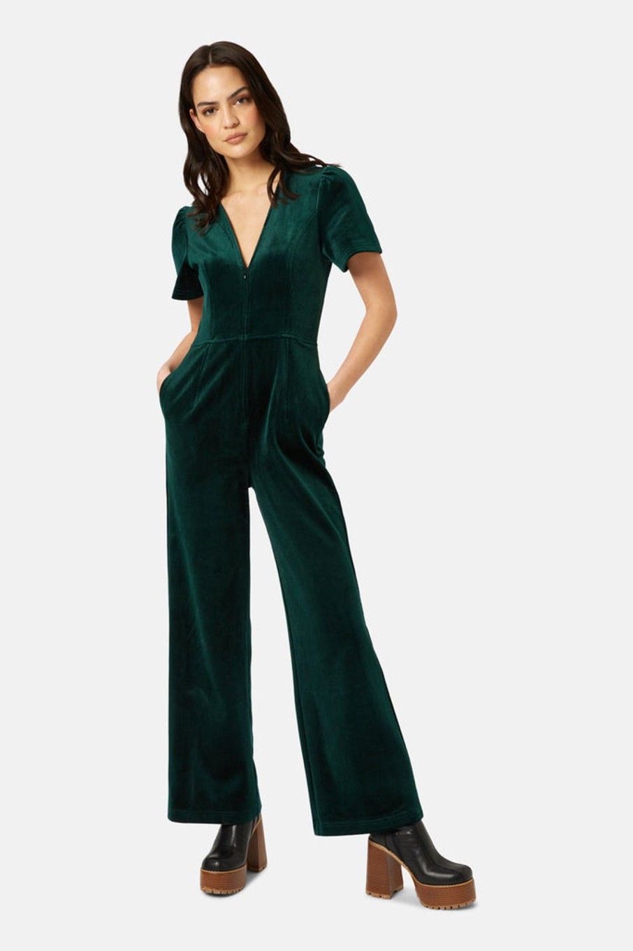 Jumpsuits Traffic People | Corrie Bratter Returns Cord Jumpsuit In Green