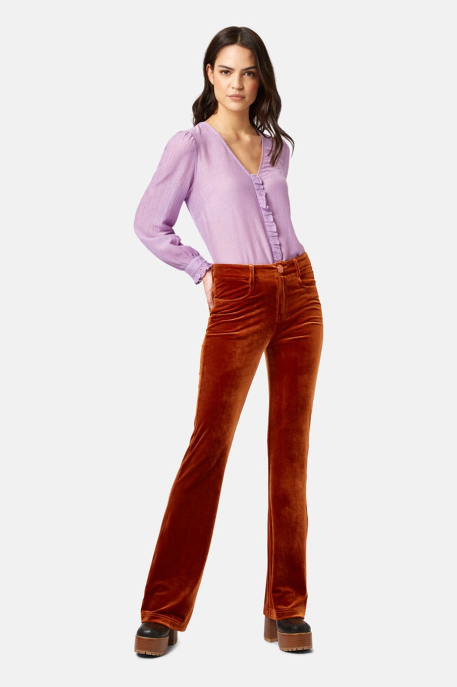 Co-Ords Traffic People | Never Say Goodbye Velvet Flare Trousers In Brown