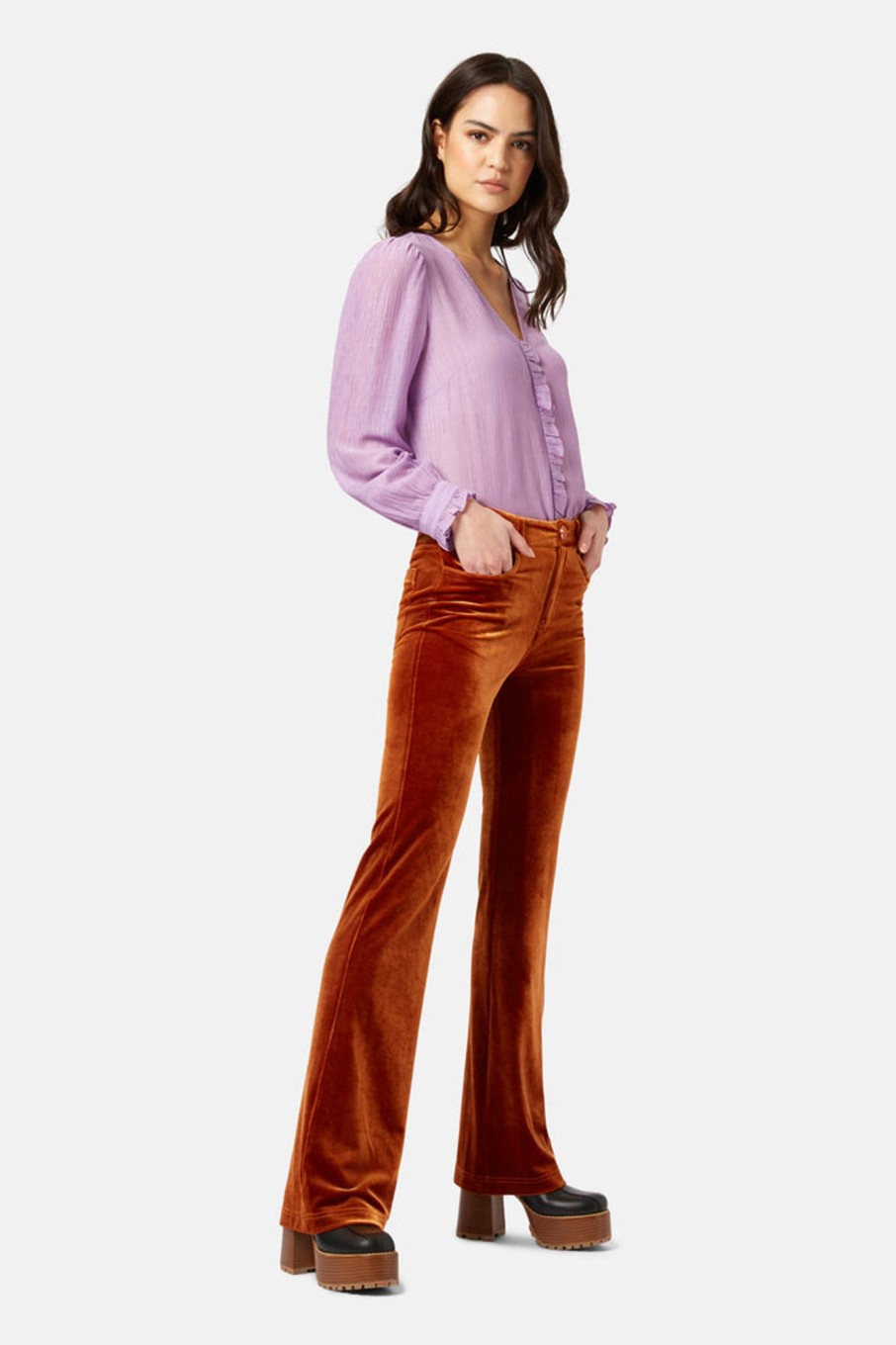 Co-Ords Traffic People | Never Say Goodbye Velvet Flare Trousers In Brown