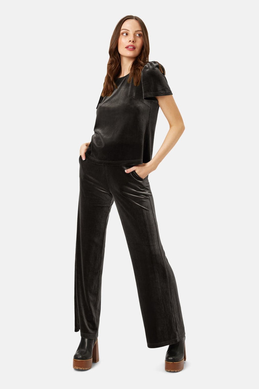 Co-Ords Traffic People | Never Say Goodbye Velvet Trousers In Black