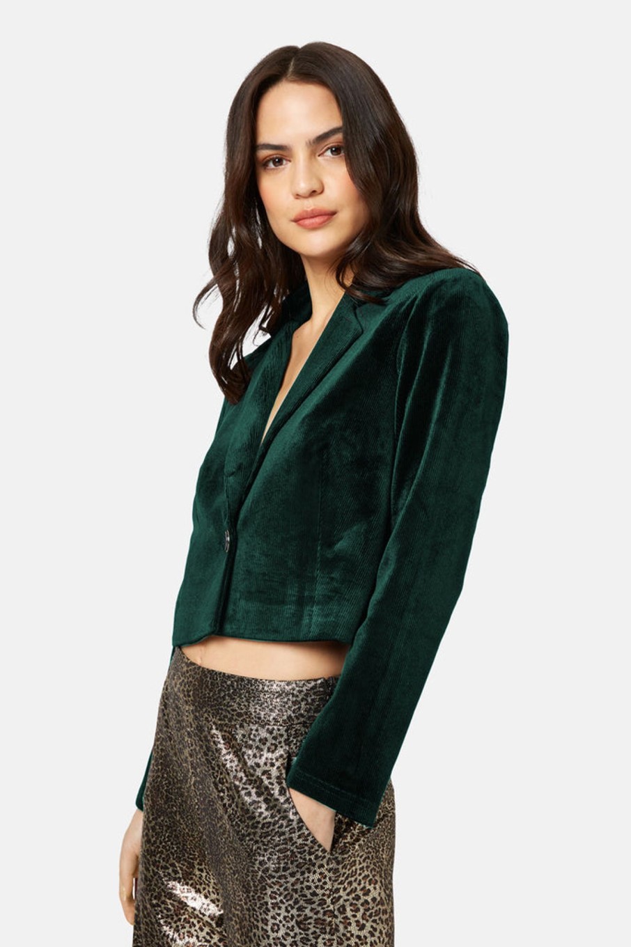 Jackets Traffic People | Corrie Bratter Returns Cropped Blazer In Green